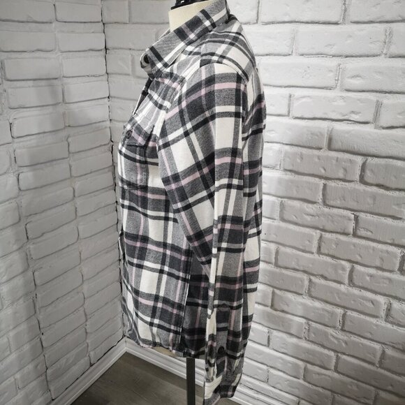 Tilley Ladies Size Small Button Front Grey, Pink, & White Plaid Shirt - Picture 7 of 10